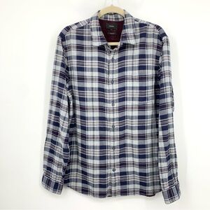 VINCE Men Size Large Shirt Button Down Top Cotton Blue White Checkered‎ Plaid